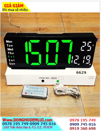 LED 6629, Đồng hồ LED màu XANH Xem giờ/Cài đặt Bấm giờ Countdown 02 kênh LED 6629 Remote Control Digital (32cmx10.5cmx3cm) /Bảo hành 03 tháng